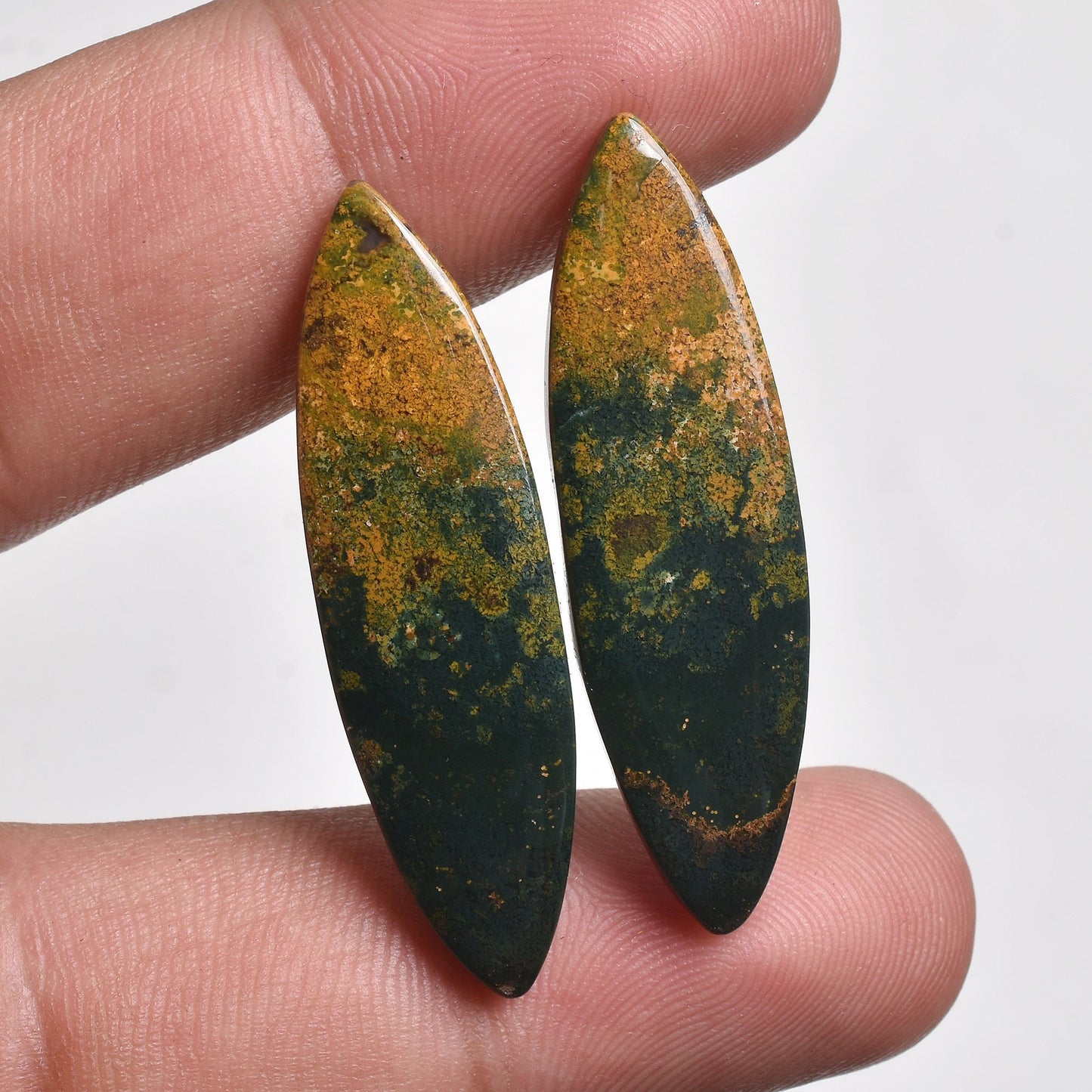 Green Bloodstone Cabochon Earrings Pair - Matched Healing Bloodstone Loose Stone Pair