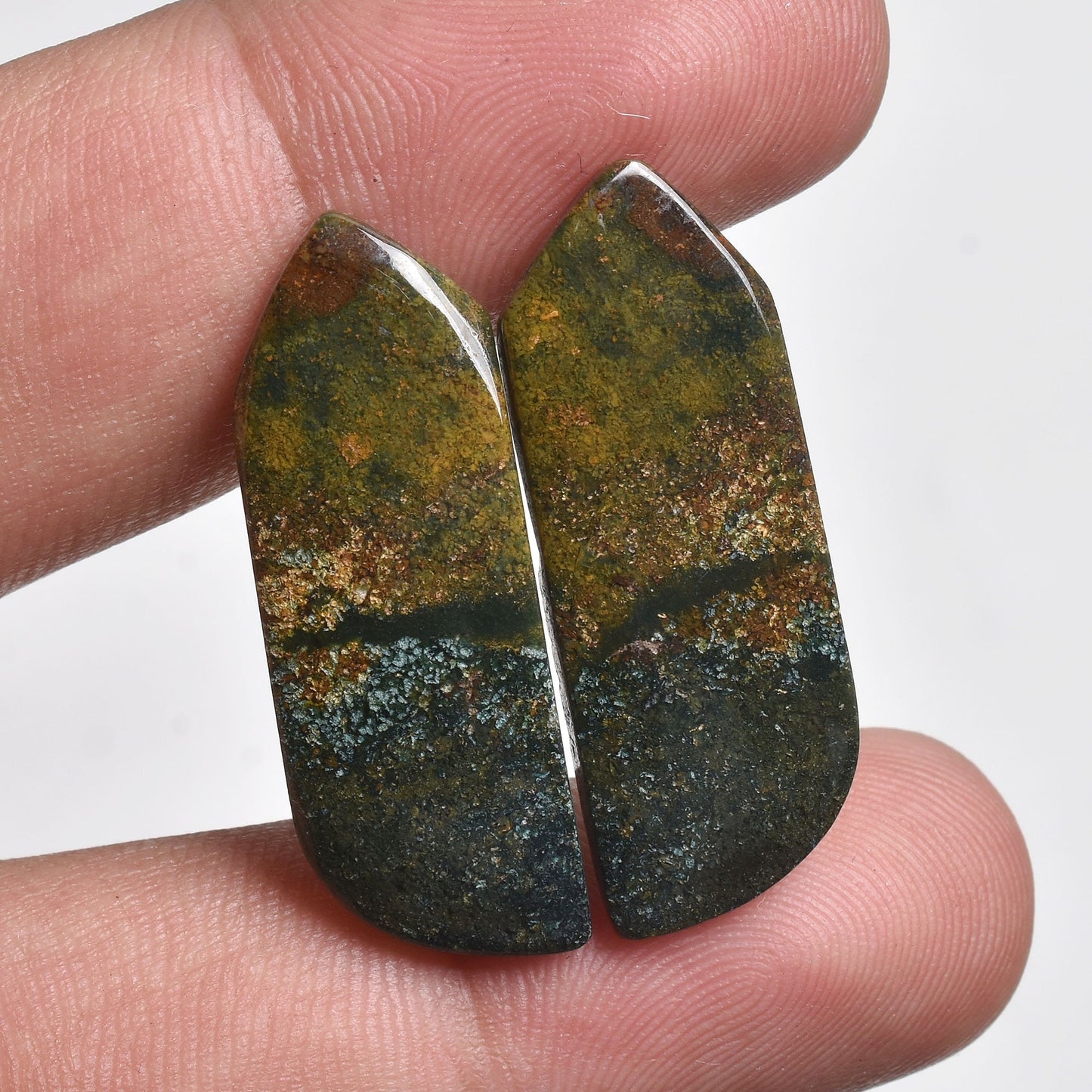 Green Bloodstone Cabochon Earrings Pair - Matched Healing Bloodstone Loose Stone Pair