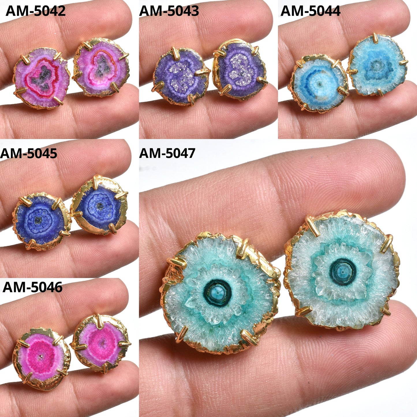 Elegant Solar Quartz Stud Earrings - Handmade Gold Plated Gemstone Jewelry