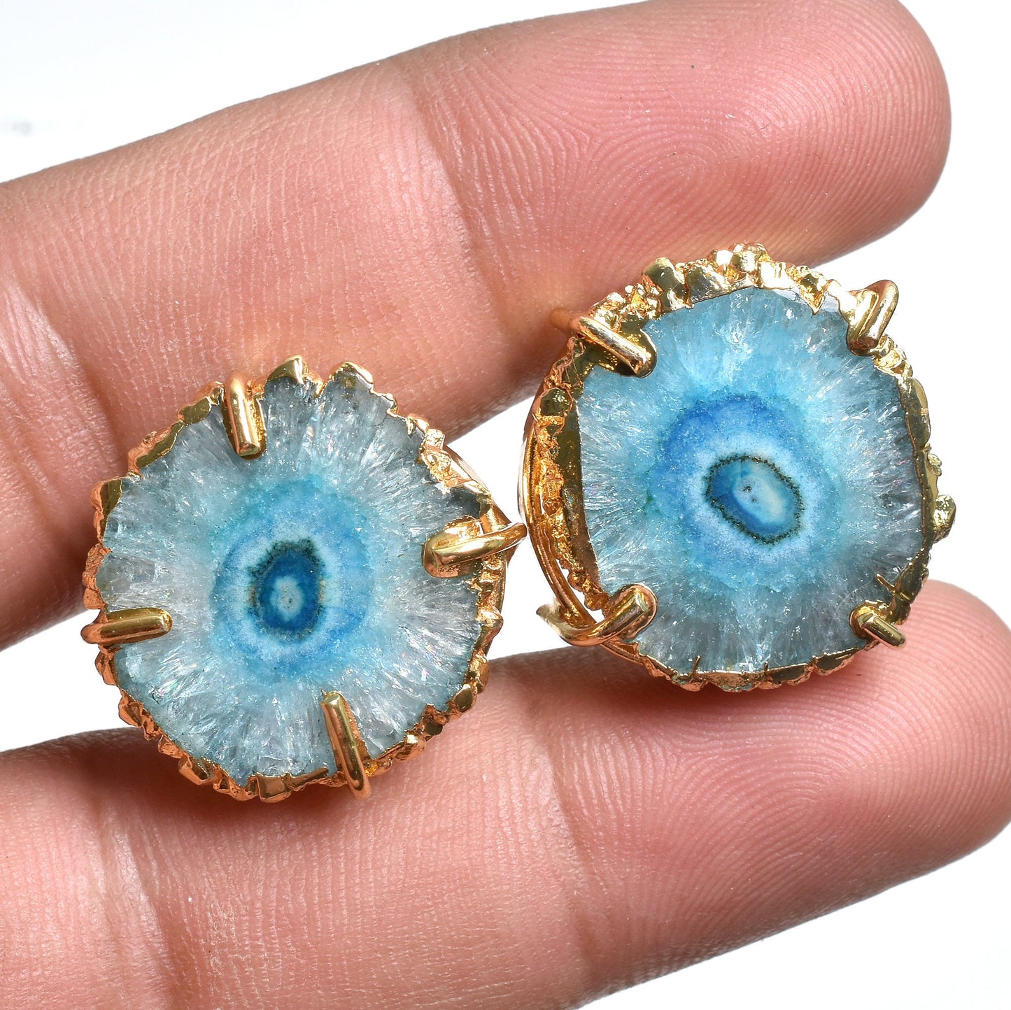 Natural Solar Quartz Gold Plated Stud Earrings