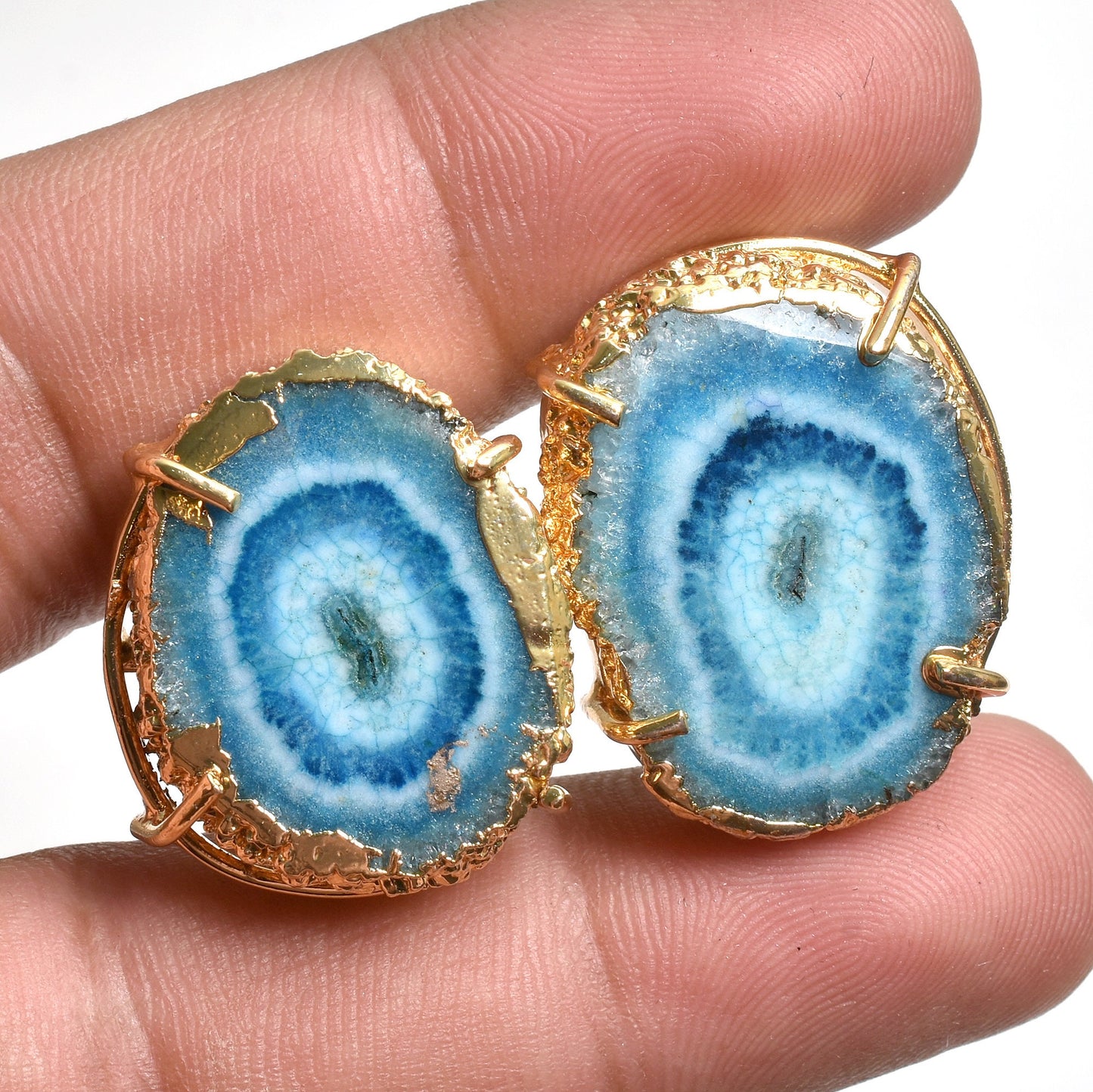 Natural Solar Quartz Gold Plated Stud Earrings