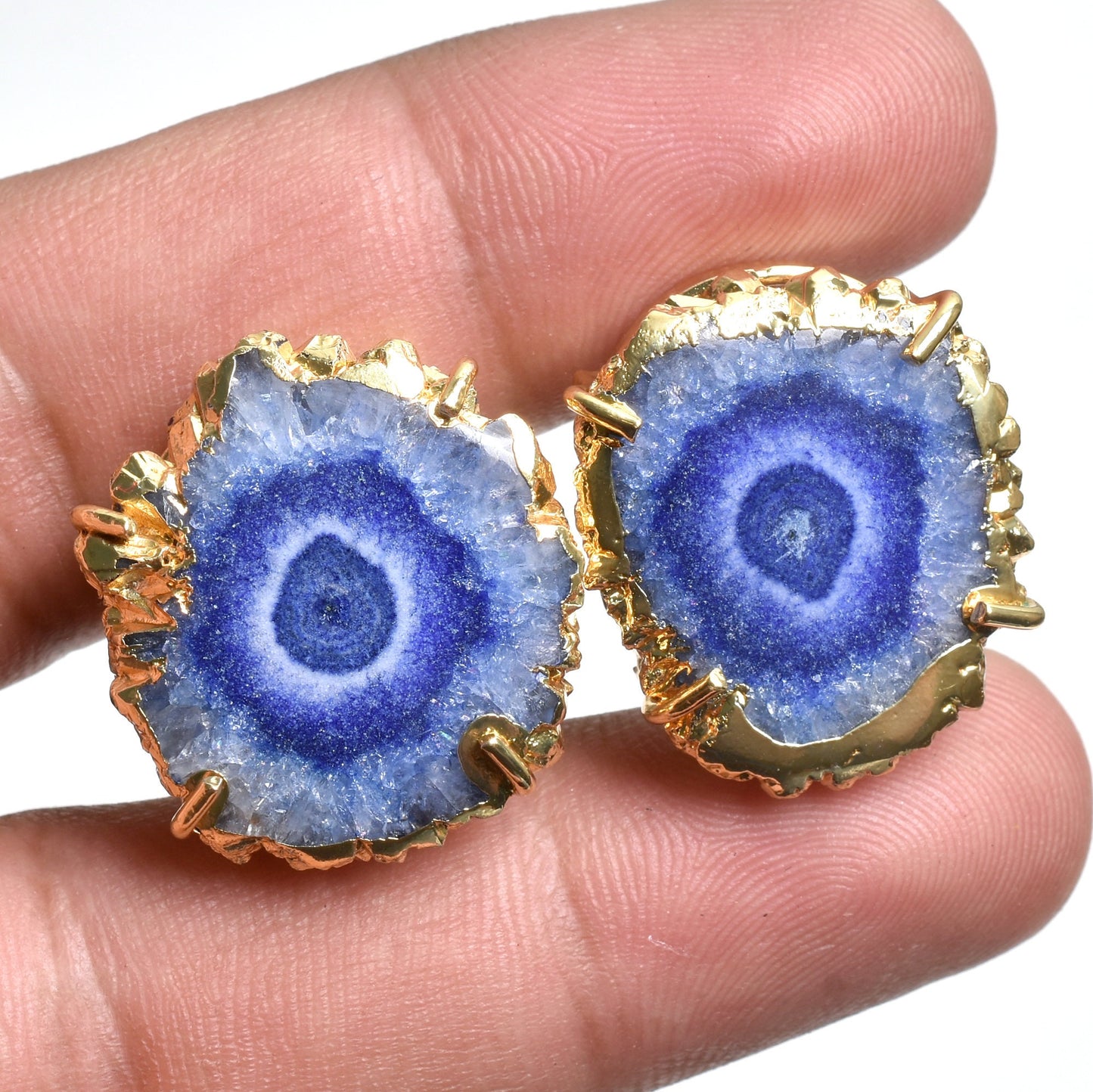 All-Color Solar Quartz Stud Earrings, Gold Electroplated Jewelry