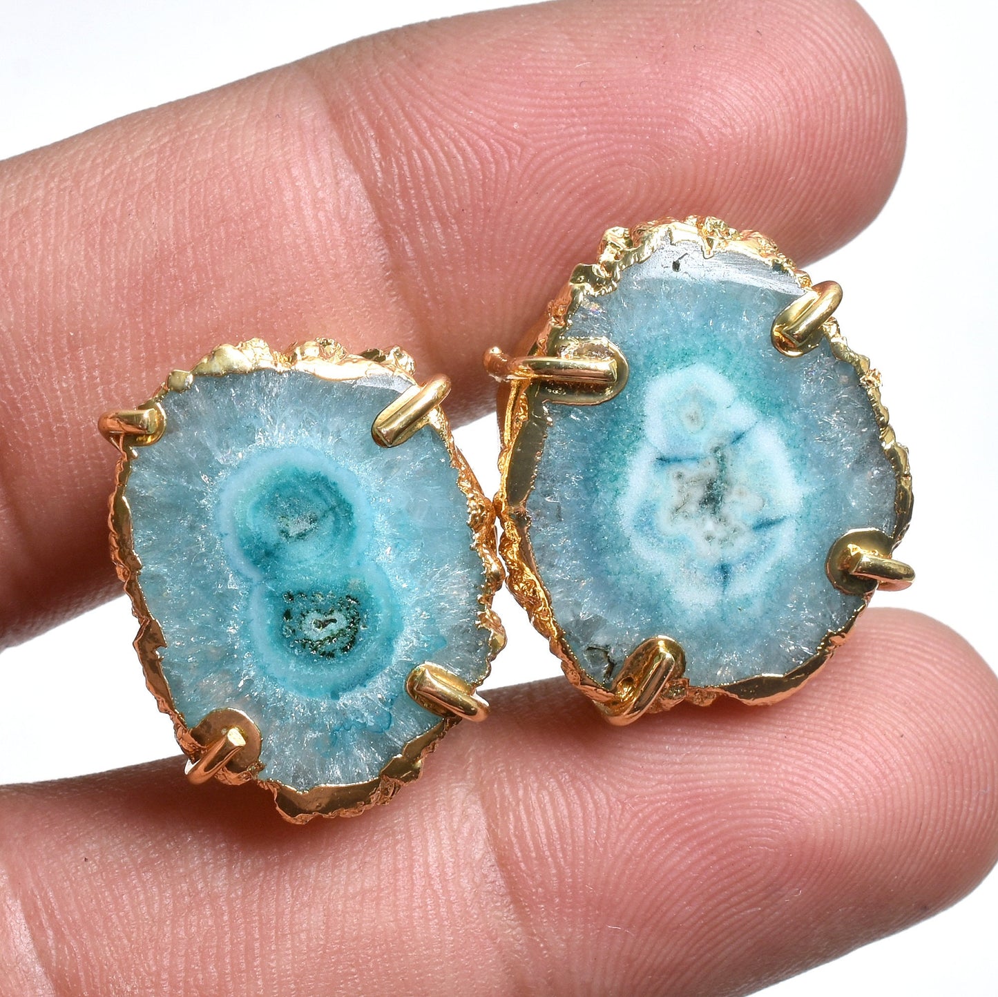 All-Color Solar Quartz Stud Earrings, Gold Electroplated Jewelry