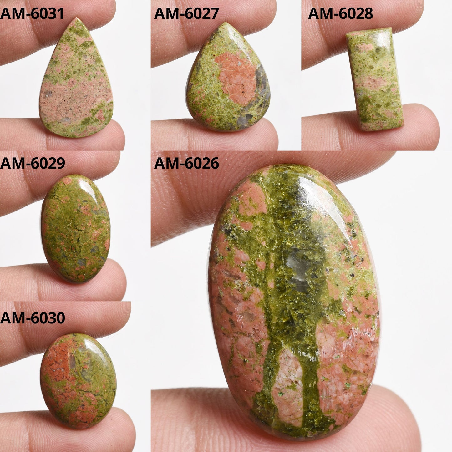 Natural Green Unakite Cabochons – Mix-Shaped Pink Gemstones for Pendant