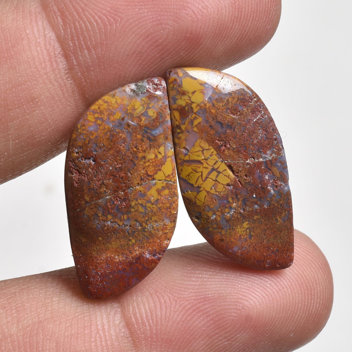 Rare Seam Agate Pair Cabochon - Fancy Shape Polished Loose Designer Crystal