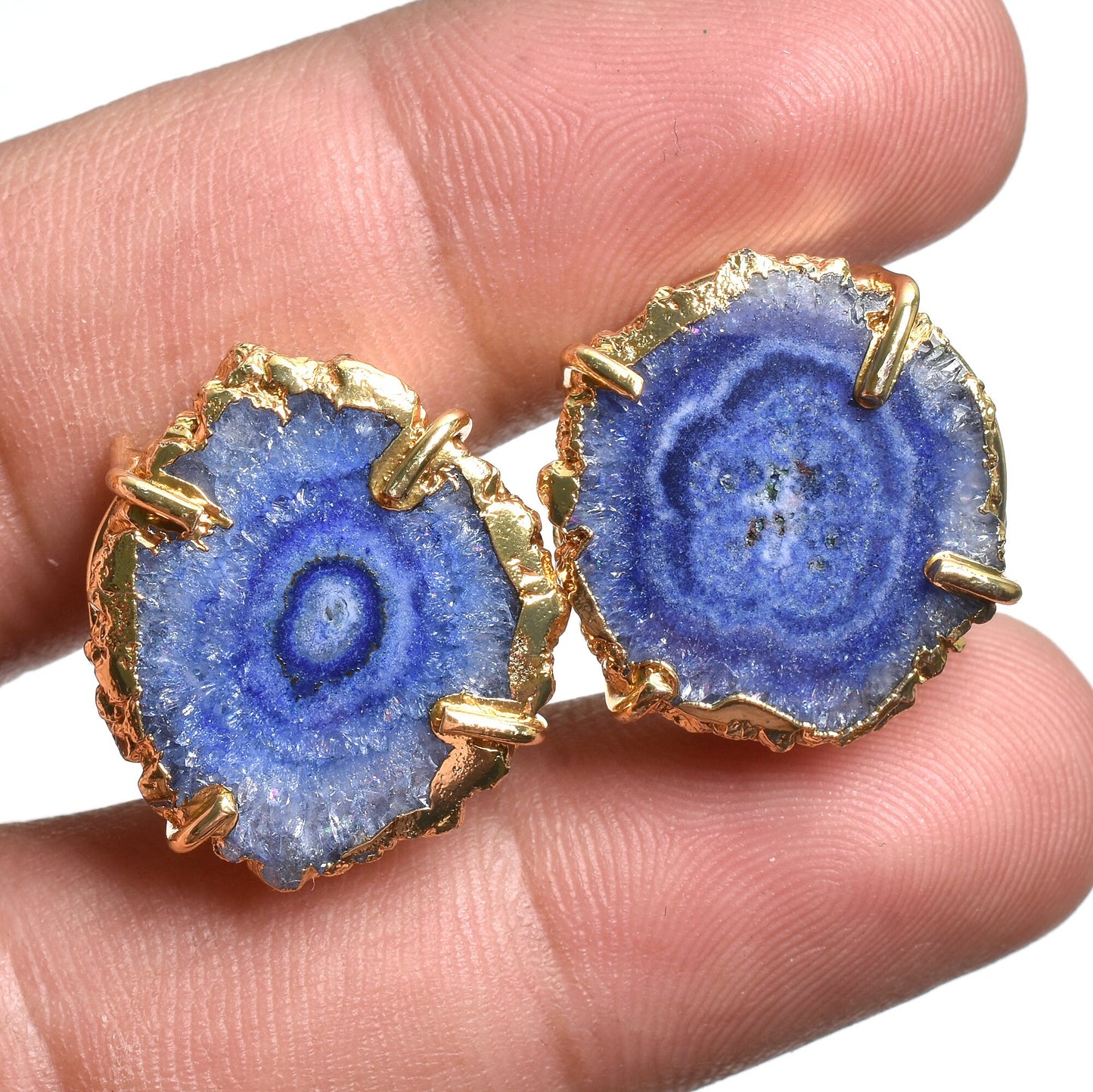 Solar Quartz Stalactite Slice Stud Earrings – Gold Plated Round Crystal Studs For Women