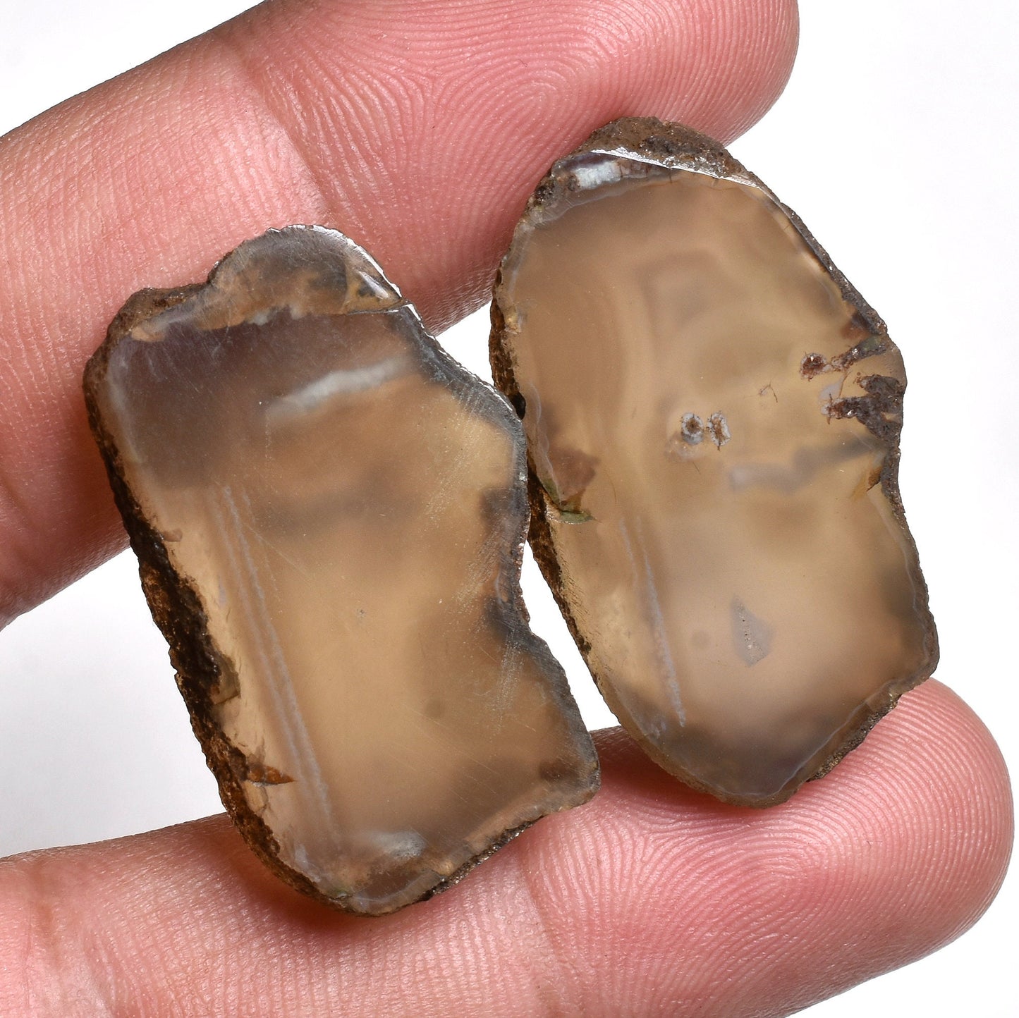 Natural Brown Solar Quartz Pair - Fancy Shape, Loose Geode Slice Matching Pair