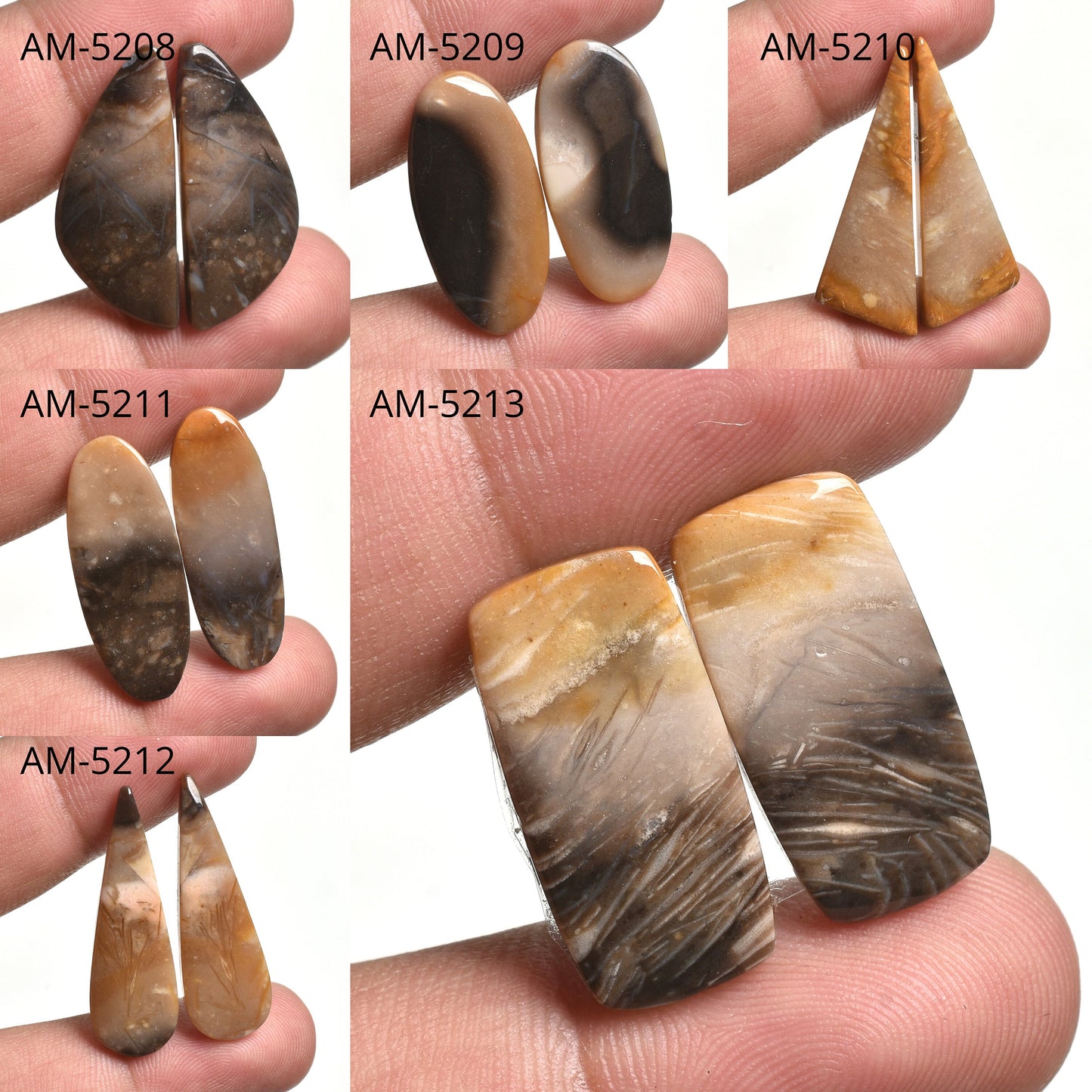 Exquisite Palm Root Agate Cabochons - Natural Loose Gemstone Pair for Earrings