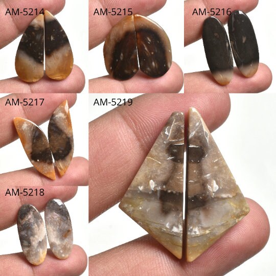Exquisite Palm Root Agate Cabochons - Natural Loose Gemstone Pair for Earrings