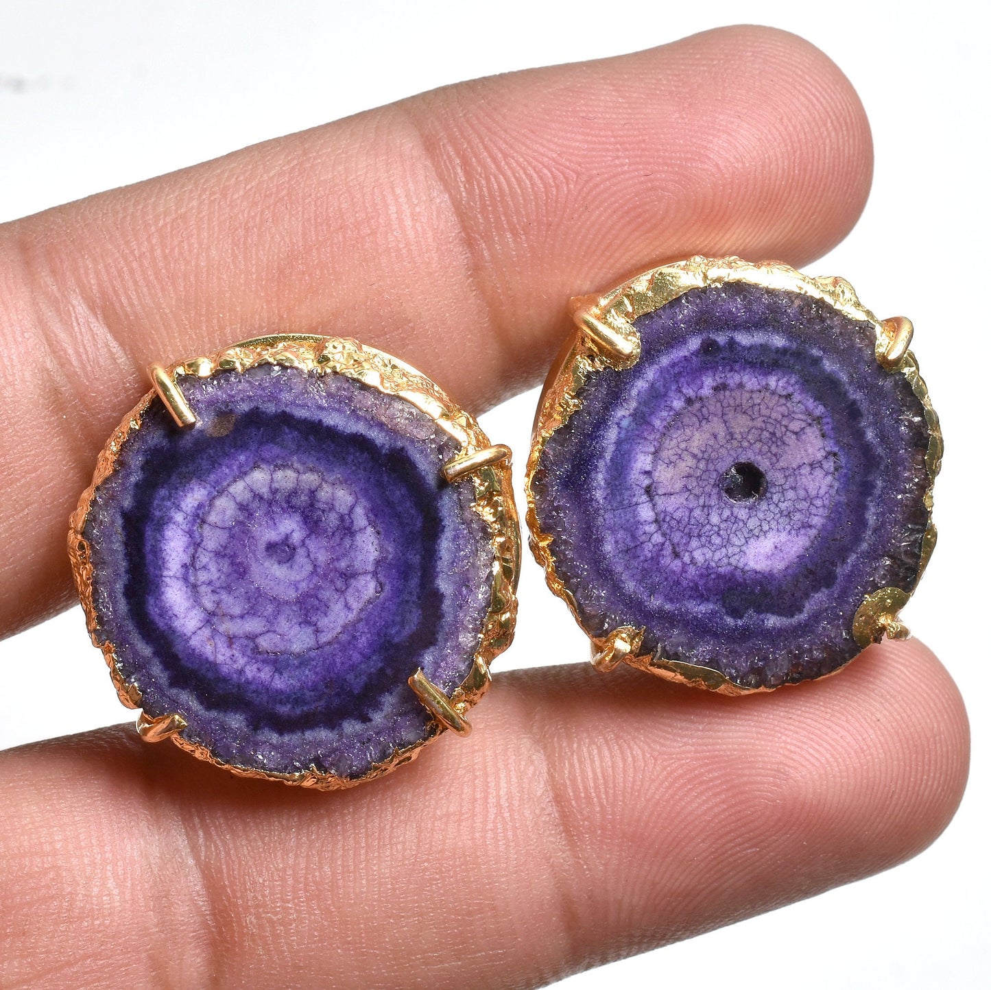 Solar Quartz Gold Plated Stud Earrings, Handmade Jewelry