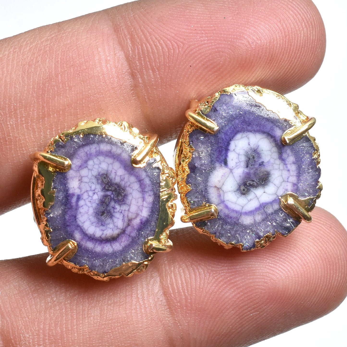 Natural Solar Quartz Gold Plated Stud Earrings
