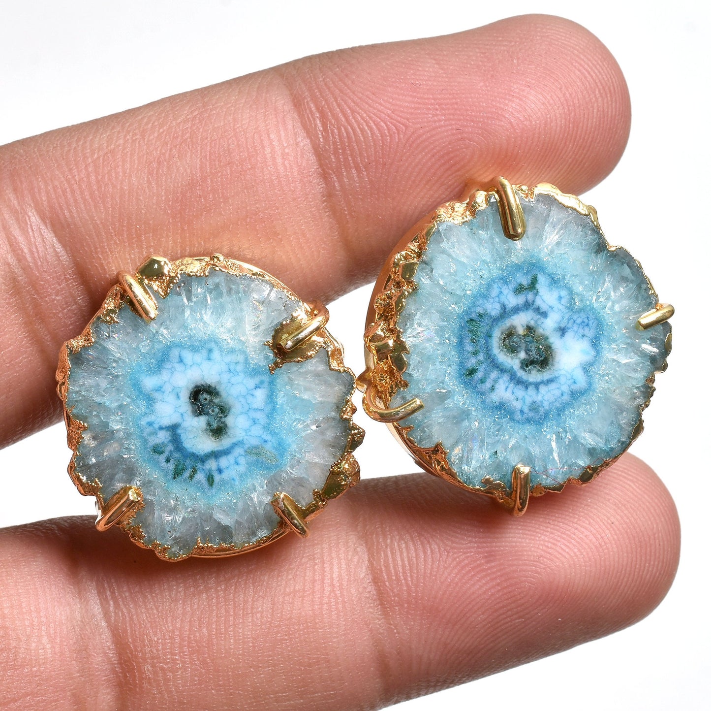 Natural Solar Quartz Gold Plated Stud Earrings