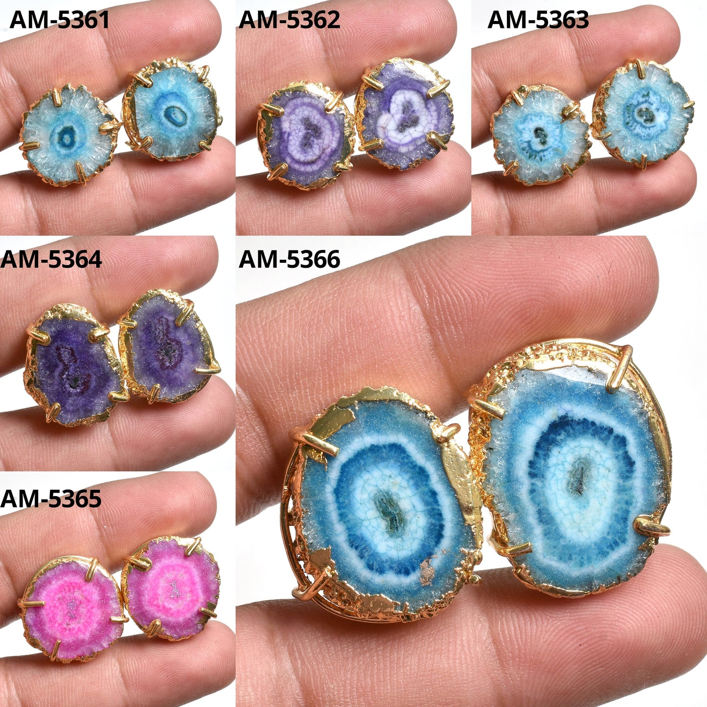 Natural Solar Quartz Gold Plated Stud Earrings