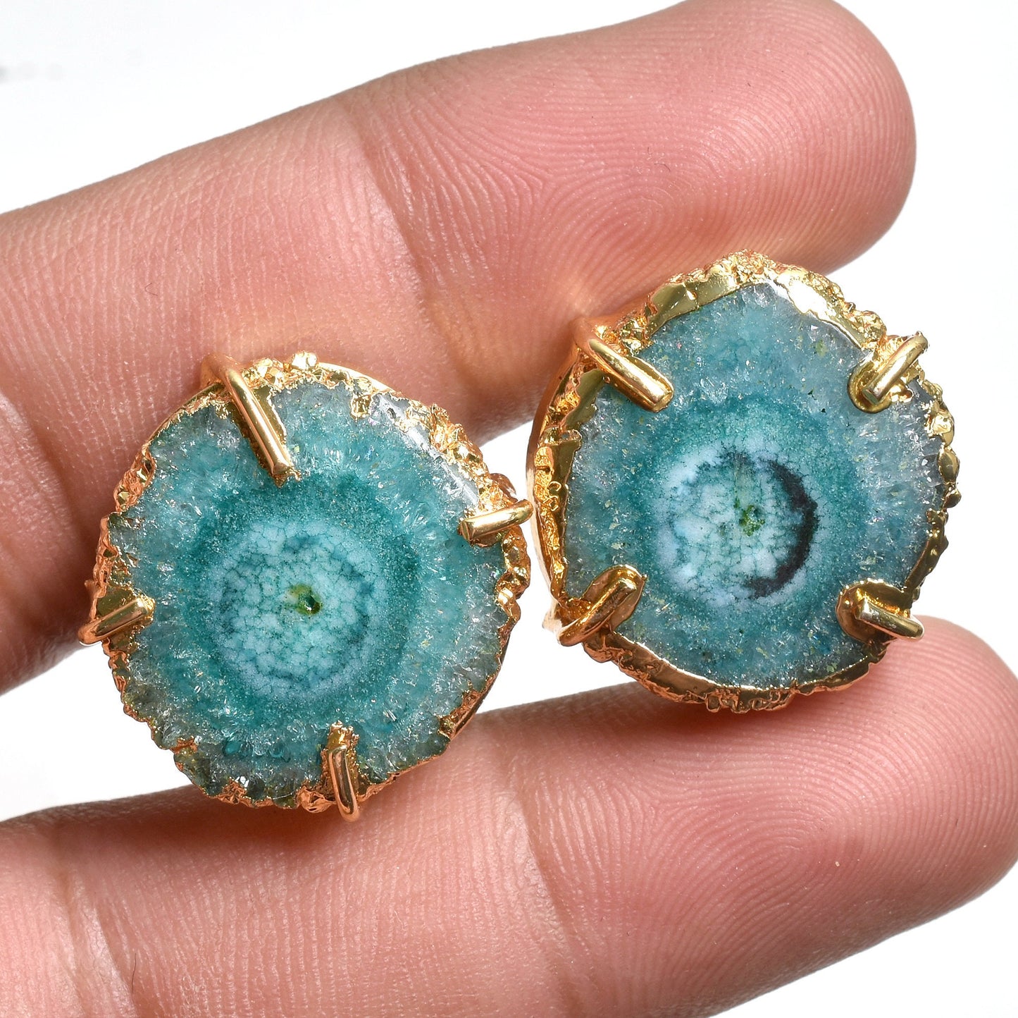 All-Color Solar Quartz Stud Earrings, Gold Electroplated Jewelry