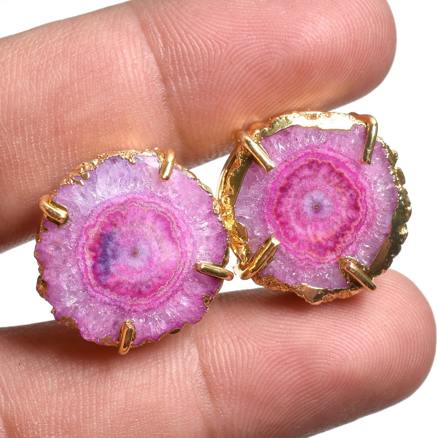 All-Color Solar Quartz Stud Earrings, Gold Electroplated Jewelry
