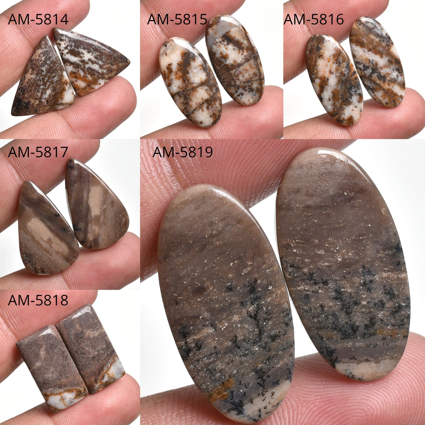 Rare Jasper Cabochon Pairs – Mixed Shape Polished Loose Flat Back Gems