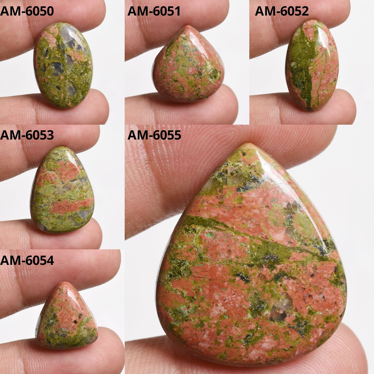 Green Unakite Cabochon - Mix Shaped, Smooth, Loose Flat back Stone