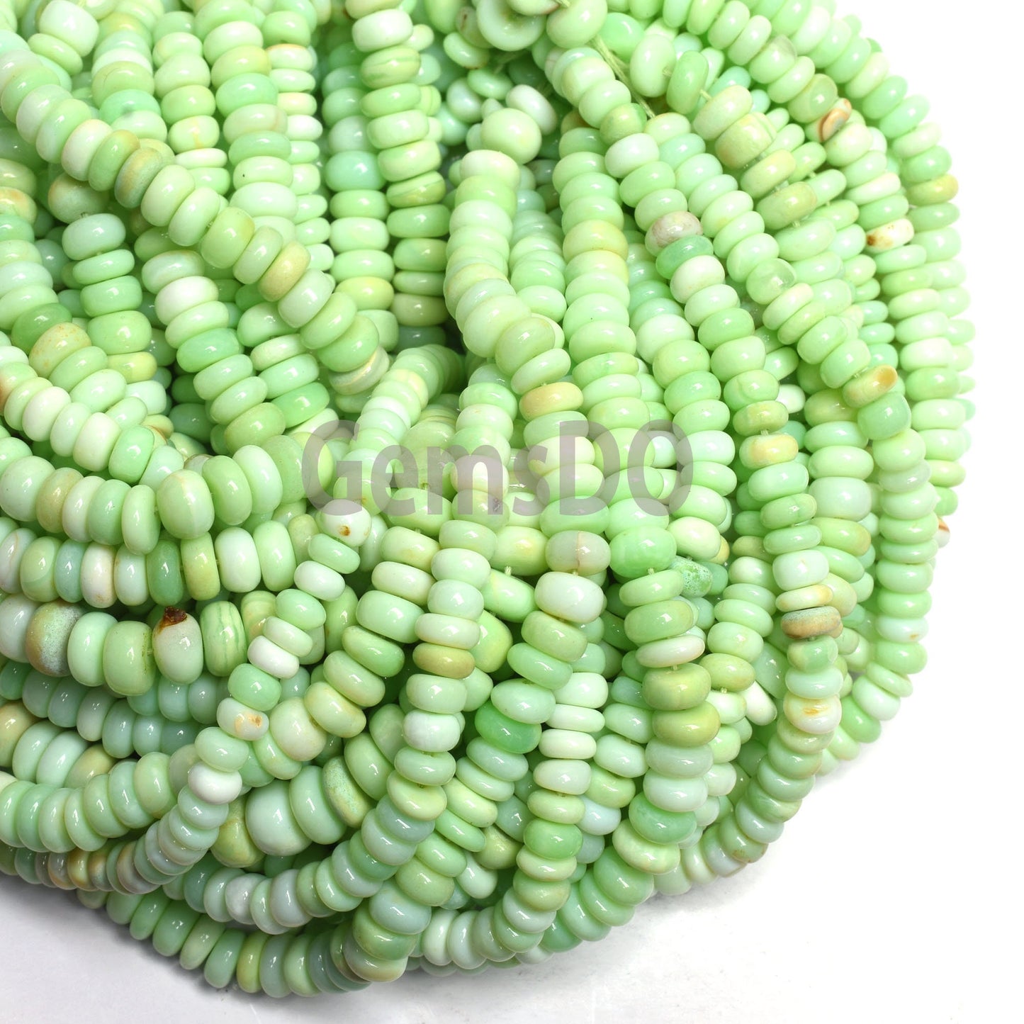 Natural Green Opal Rondelle Smooth Beads 16 inch Long String For Jewelry Making