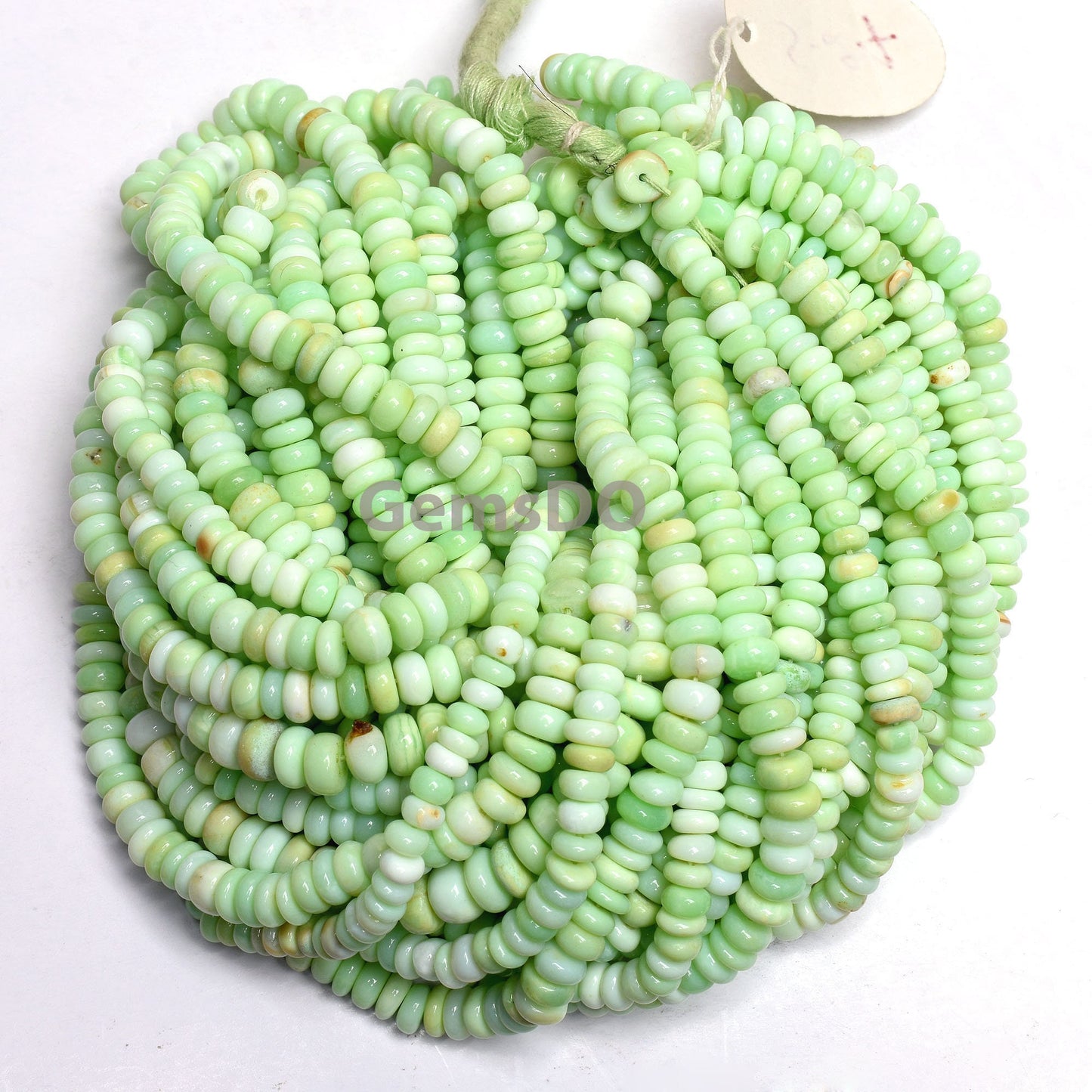 Natural Green Opal Rondelle Smooth Beads 16 inch Long String For Jewelry Making