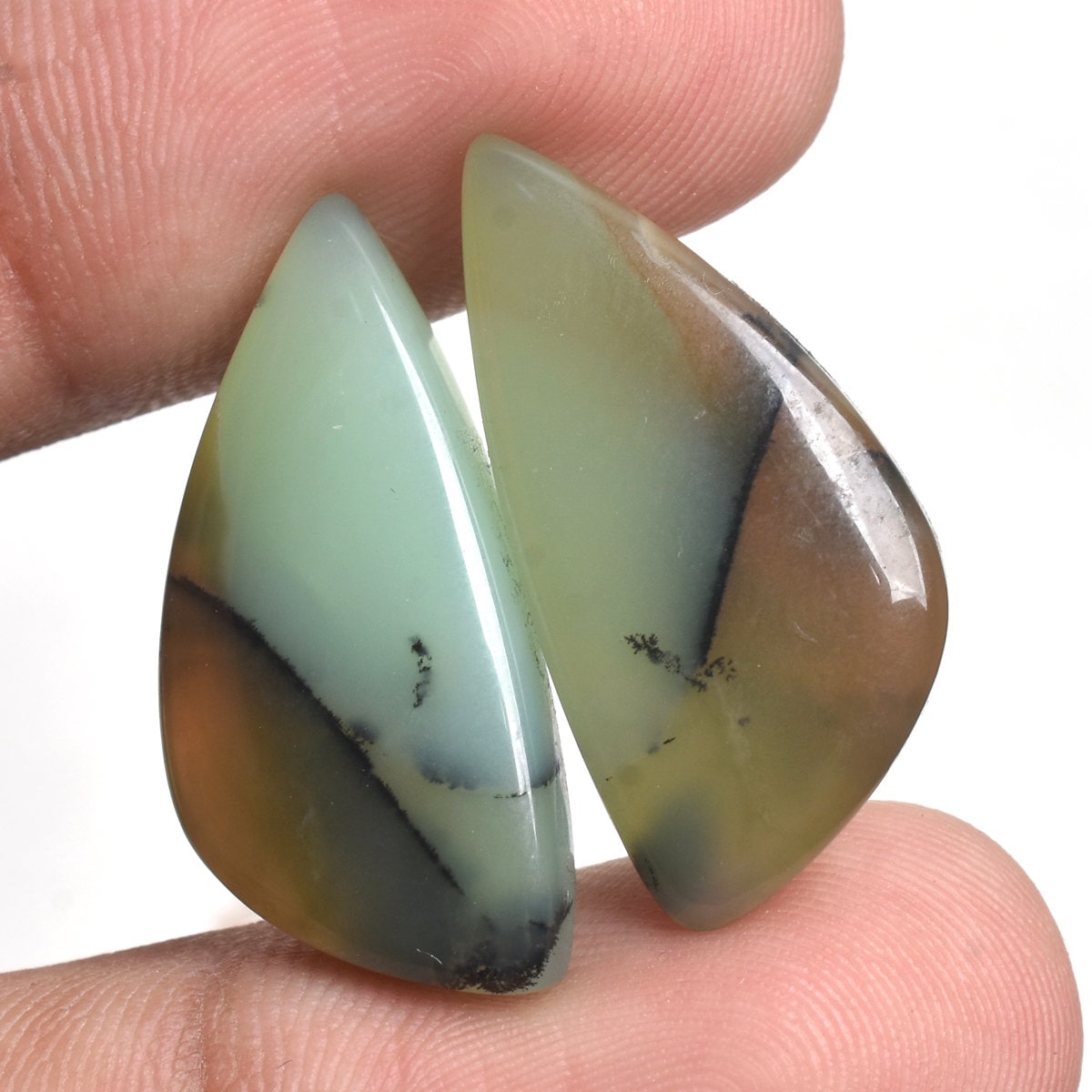 Natural Dendrite Opal Cabochon Pair - Fancy Shape Gemstone Pair for Earrings, Wholesale Matching Gemstone Pair