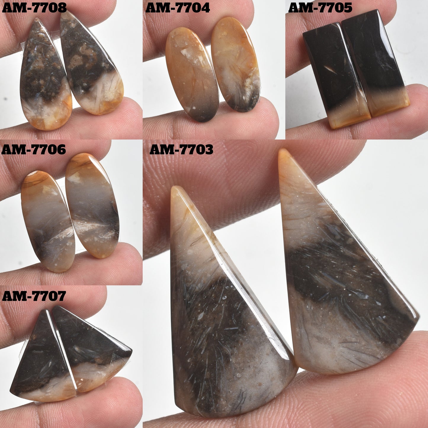 Natural Palm Root Matching Pair - Fossil Gemstone Agate Pair for Custom Jewelry & Gifts