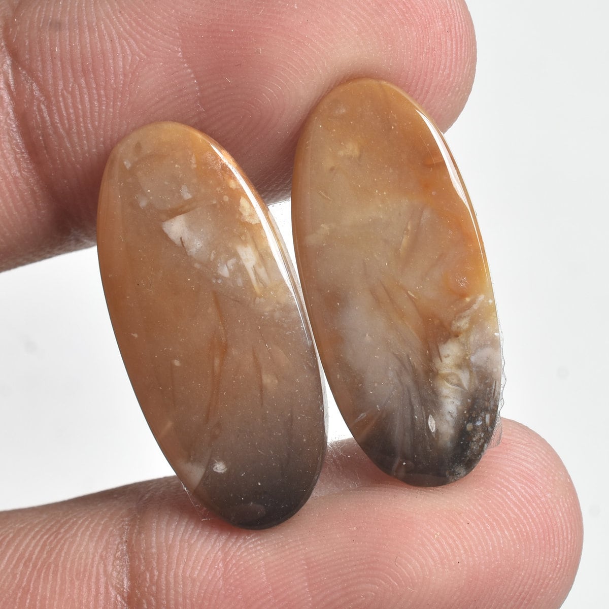 Natural Palm Root Matching Pair - Fossil Gemstone Agate Pair for Custom Jewelry & Gifts