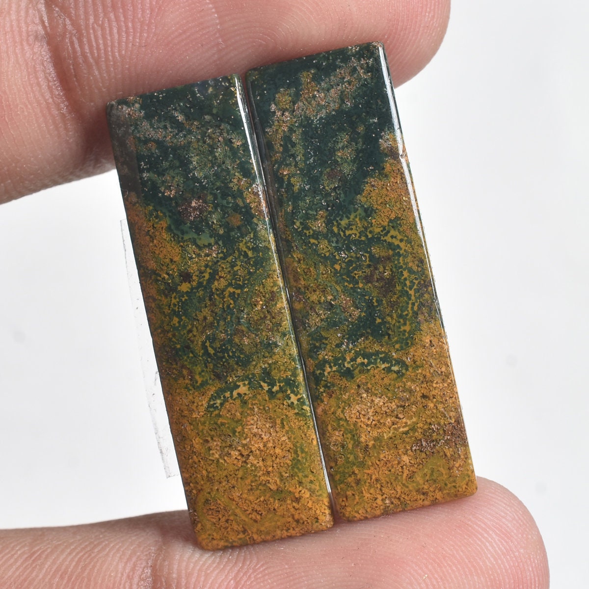 Natural Bloodstone Pair Cabochon - Indonesian Green Bloodstone Matching Pair for Earrings