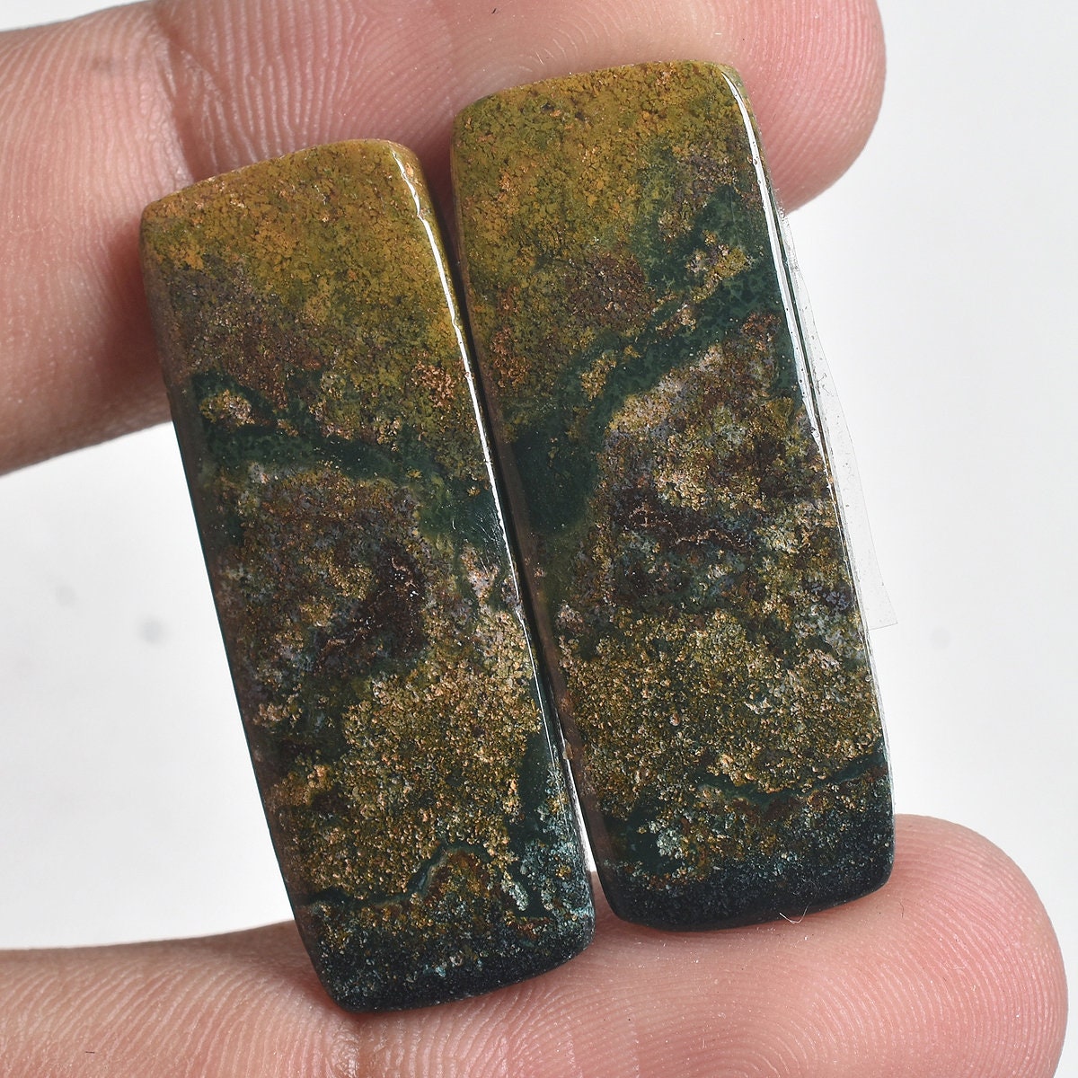 Natural Bloodstone Pair Cabochon - Indonesian Green Bloodstone Matching Pair for Earrings