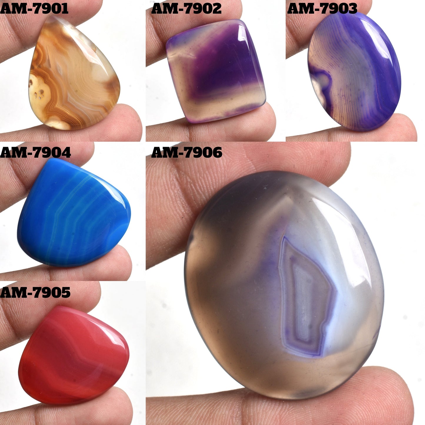 Botswana Agate Gemstone Cabochon Lot – Smooth Flatback Agate Crystals in Mixed Shapes