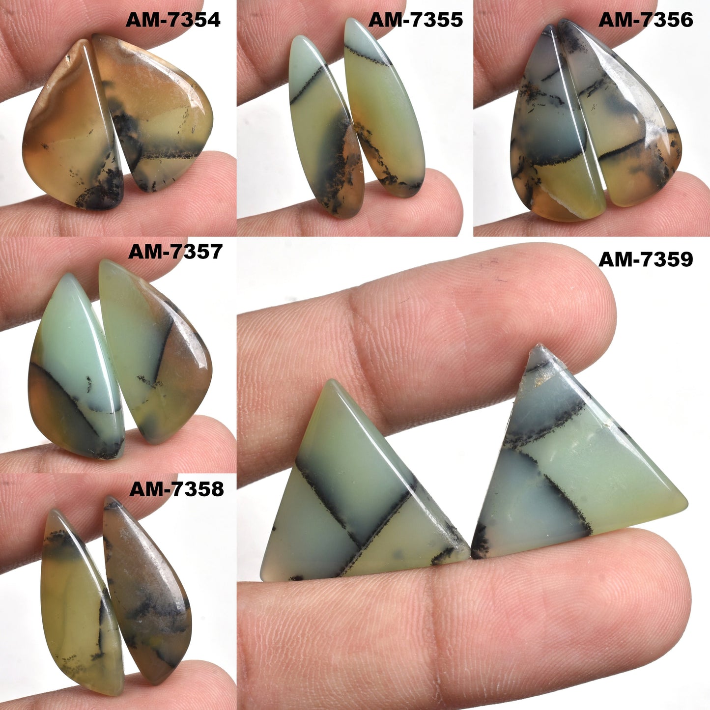Natural Dendrite Opal Cabochon Pair - Fancy Shape Gemstone Pair for Earrings, Wholesale Matching Gemstone Pair