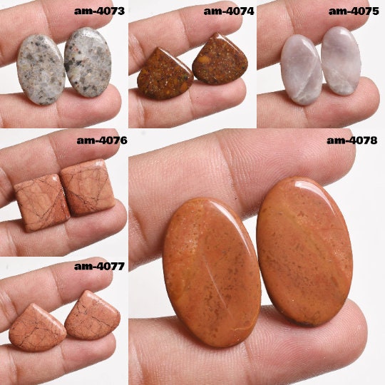 Jasper Earring Pair - Matching Mix Gemstone Cabochons for Earring Making