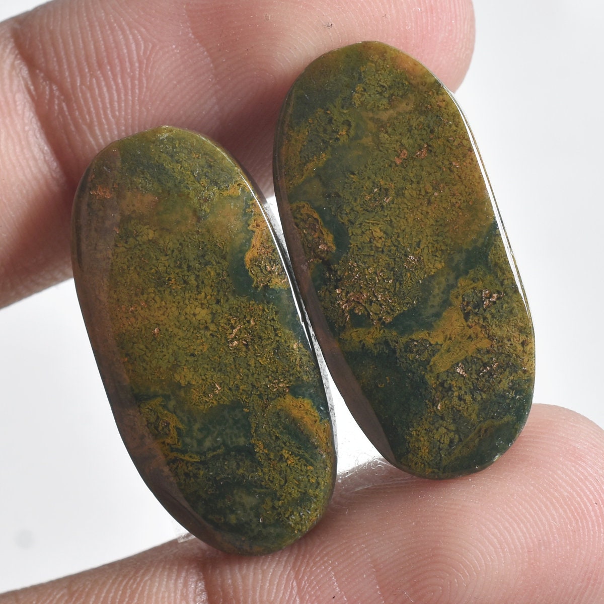 Rare Bloodstone Gemstone Pair - Green Bloodstone Crystals from Indonesia for Earrings