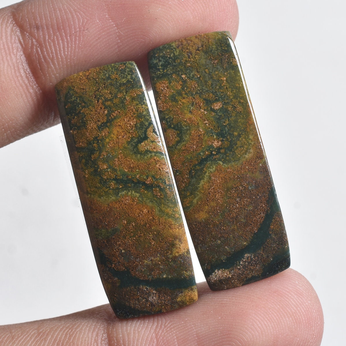 Rare Bloodstone Gemstone Pair - Green Bloodstone Crystals from Indonesia for Earrings