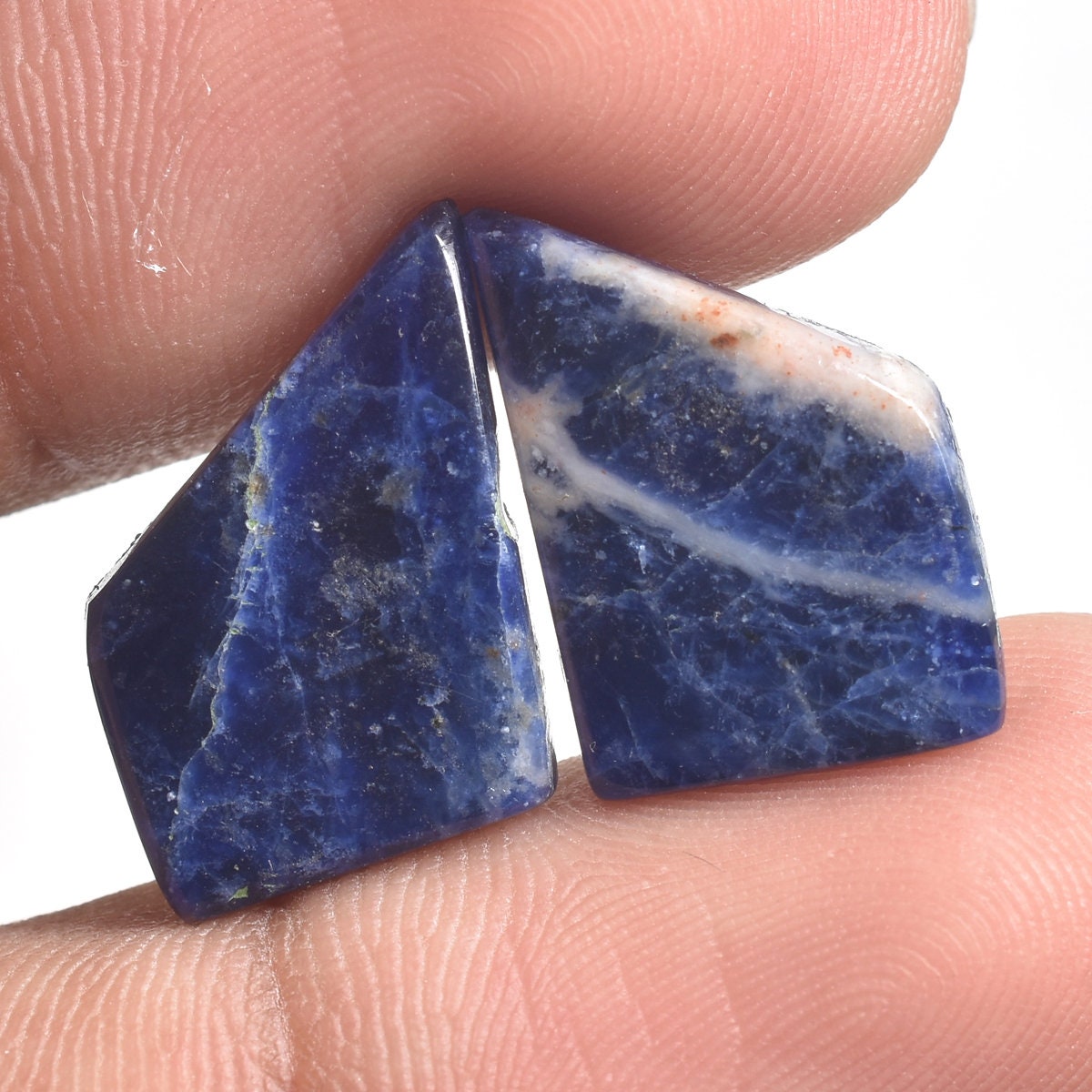 Natural Blue Sodalite Gemstone Pair - Flatback Stones for Earrings