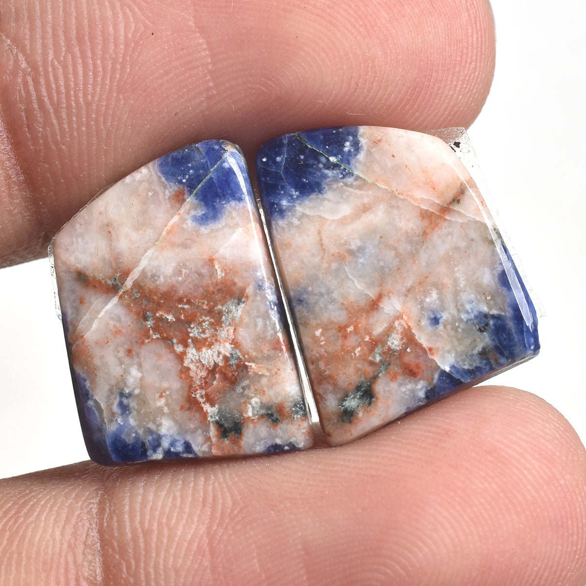 Natural Blue Sodalite Gemstone Pair - Flatback Stones for Earrings