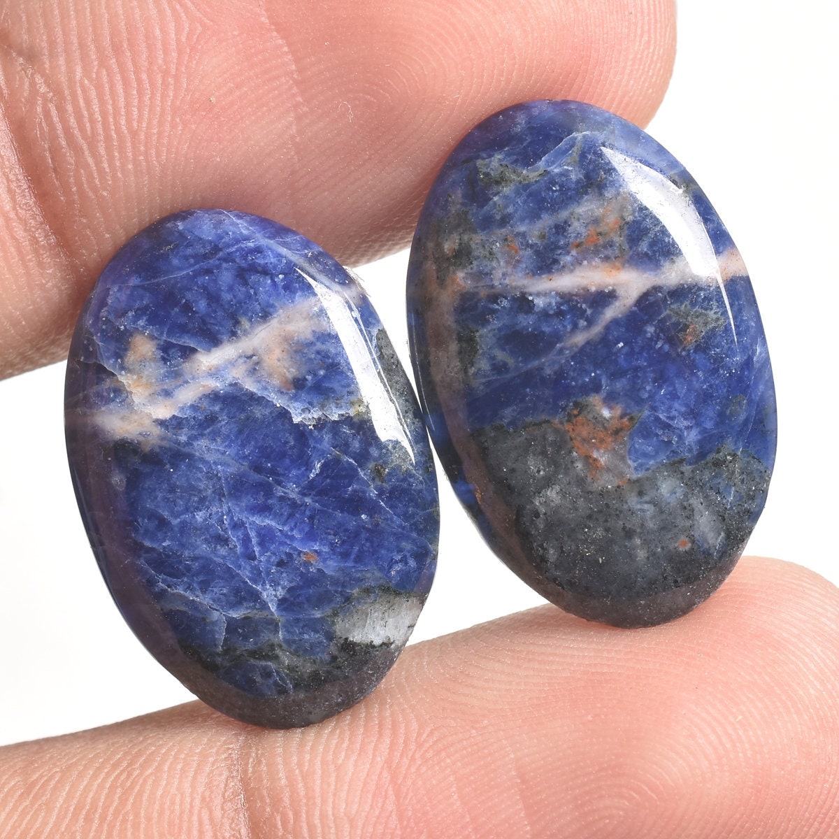 Natural Blue Sodalite Gemstone Pair - Flatback Stones for Earrings