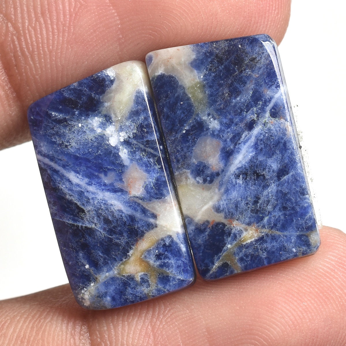 Natural Blue Sodalite Gemstone Pair - Flatback Stones for Earrings