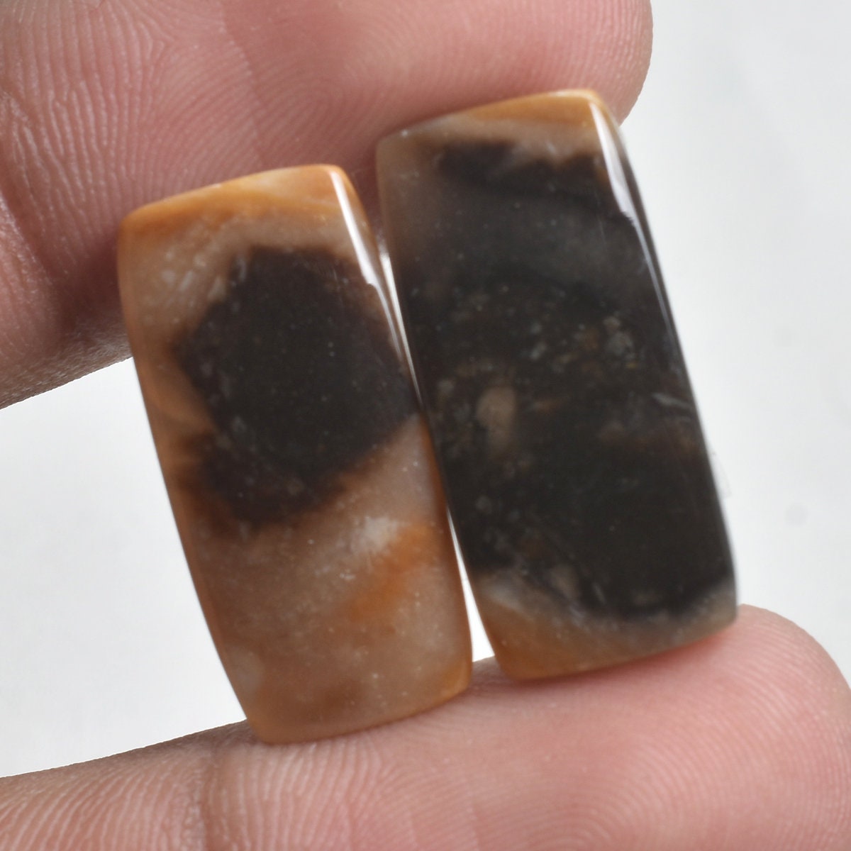 Textured Palm Root Agate Pair - Smooth Matching Gem Pair for Earrings & Custom Jewelry