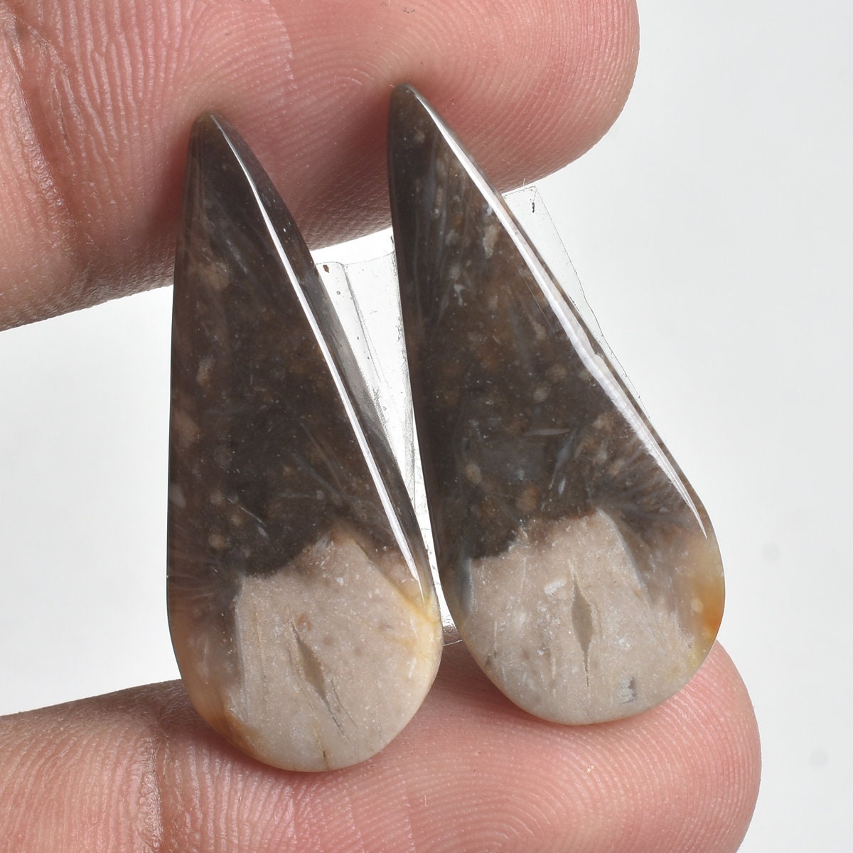 Textured Palm Root Agate Pair - Smooth Matching Gem Pair for Earrings & Custom Jewelry