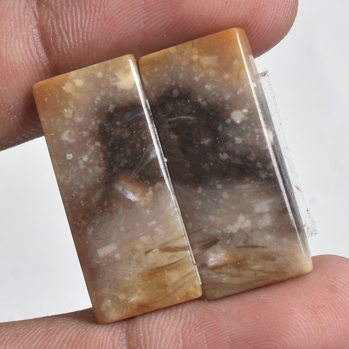 Textured Palm Root Agate Pair - Smooth Matching Gem Pair for Earrings & Custom Jewelry