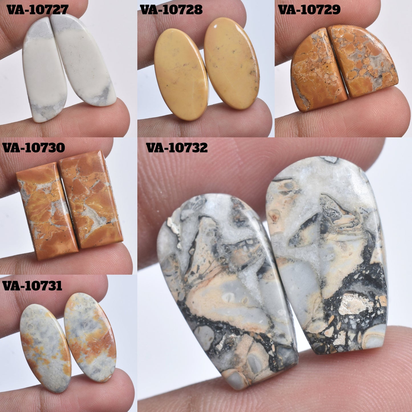 Texture Maligano Jasper Cabochon Pair - Matching Gemstone Pair for Jewelry