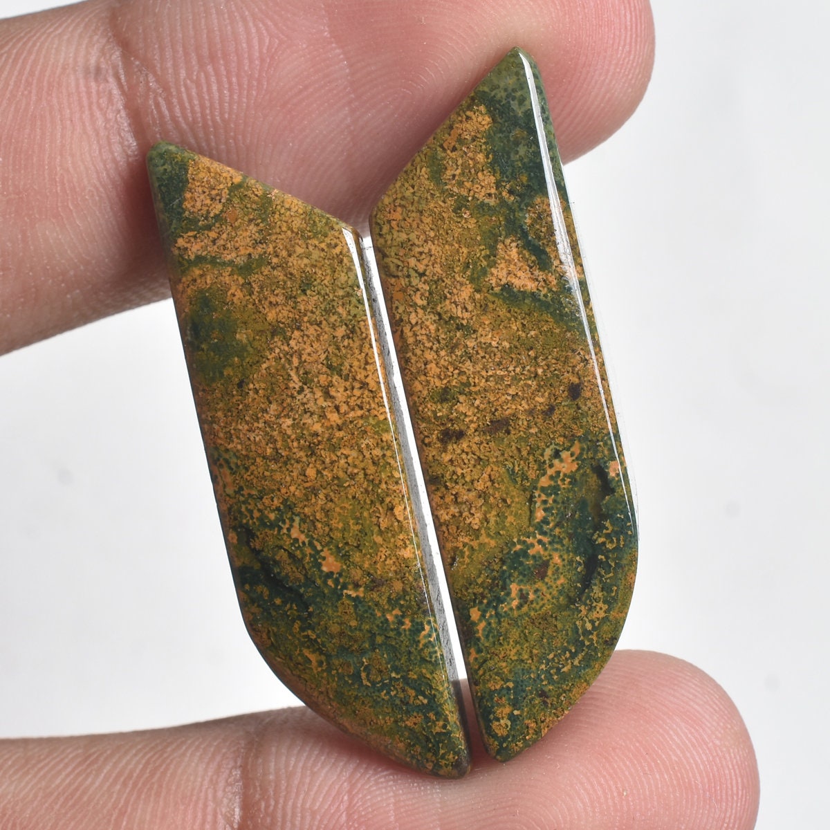 Natural Bloodstone Pair Cabochon - Indonesian Green Bloodstone Matching Pair for Earrings