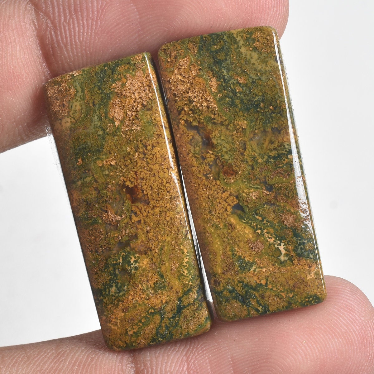 Natural Bloodstone Pair Cabochon - Indonesian Green Bloodstone Matching Pair for Earrings