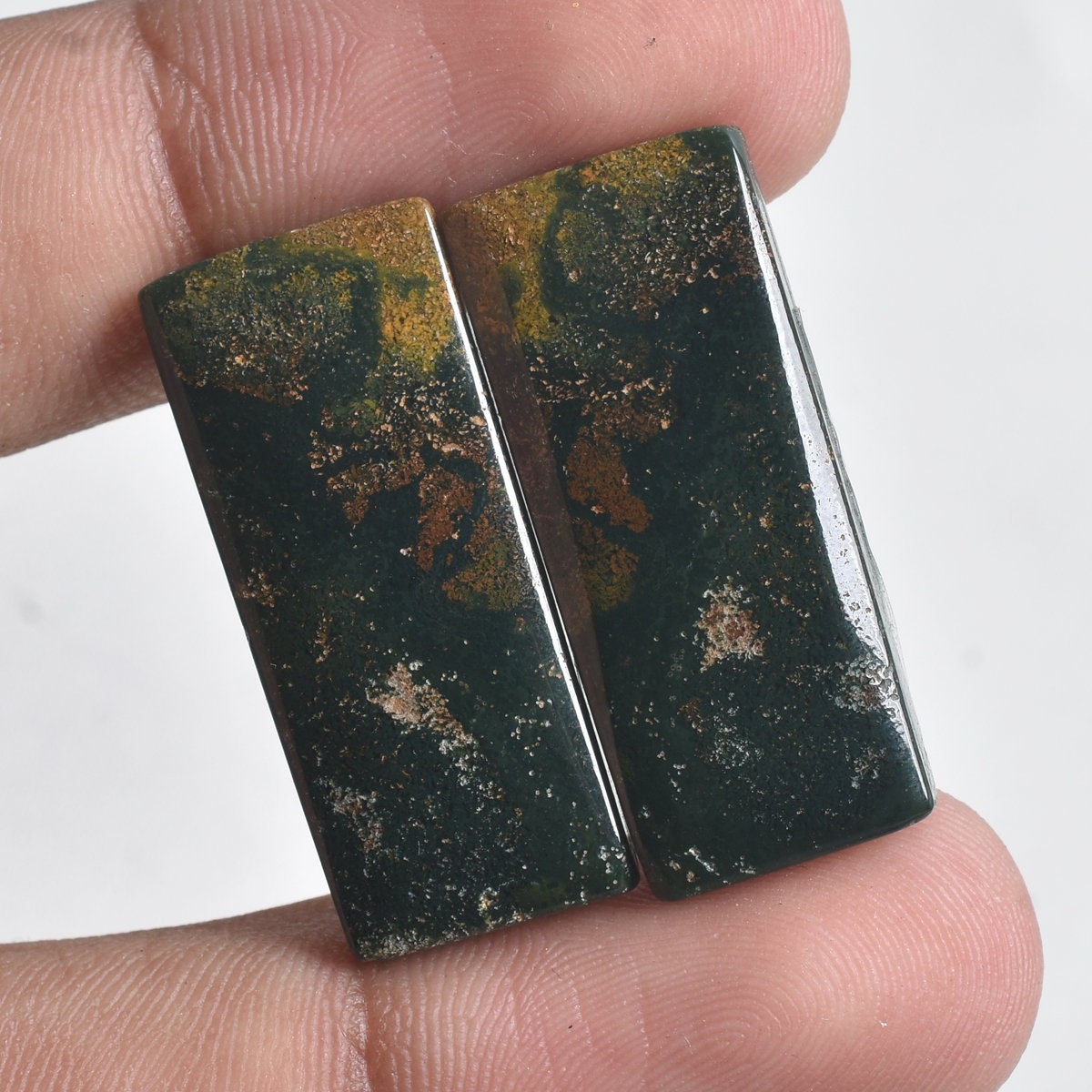 Rare Bloodstone Gemstone Pair - Green Bloodstone Crystals from Indonesia for Earrings