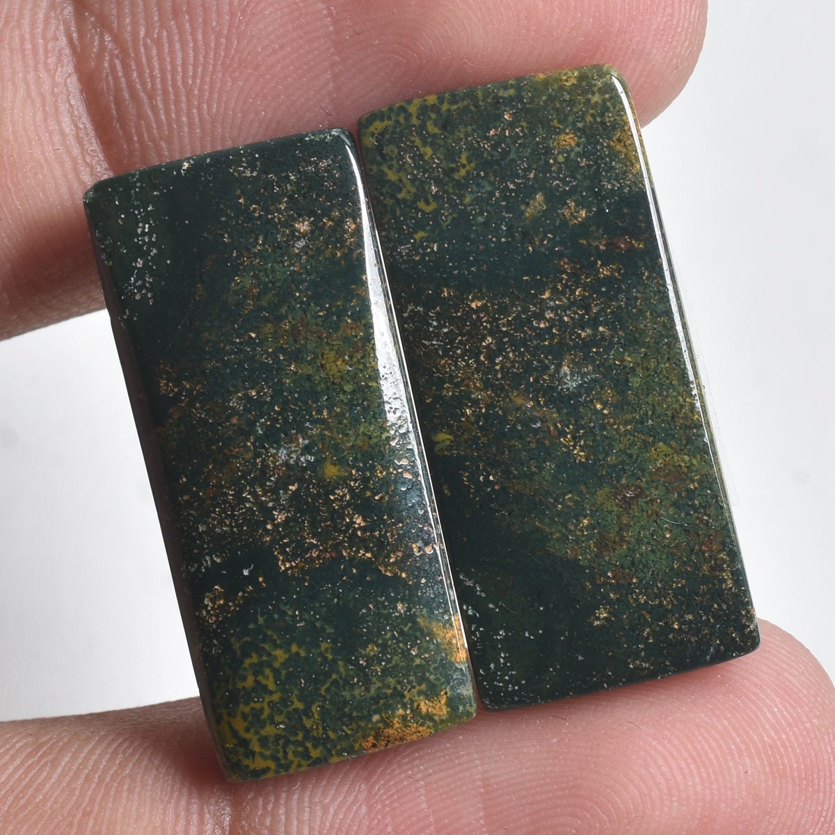 Rare Bloodstone Gemstone Pair - Green Bloodstone Crystals from Indonesia for Earrings