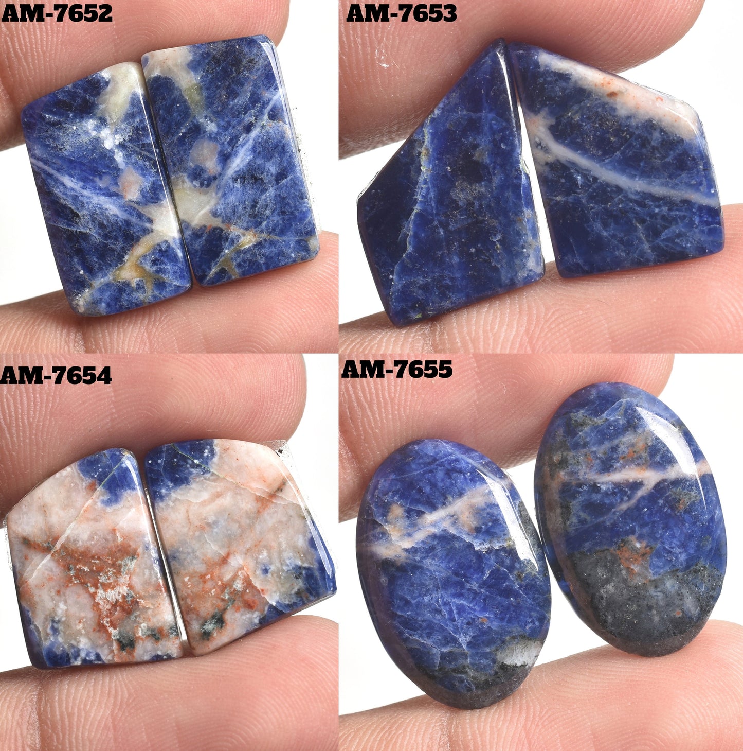 Natural Blue Sodalite Gemstone Pair - Flatback Stones for Earrings