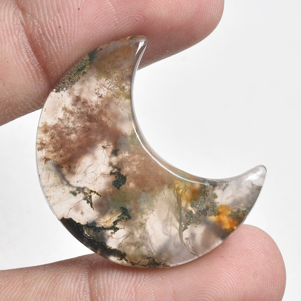 Beautiful Moss Agate Crescent Moon Cabochon - Agate Gemstone Carved Moon, Loose Crystal Moon Stone Pendant, Wholesale Half Moon Stone Gifts