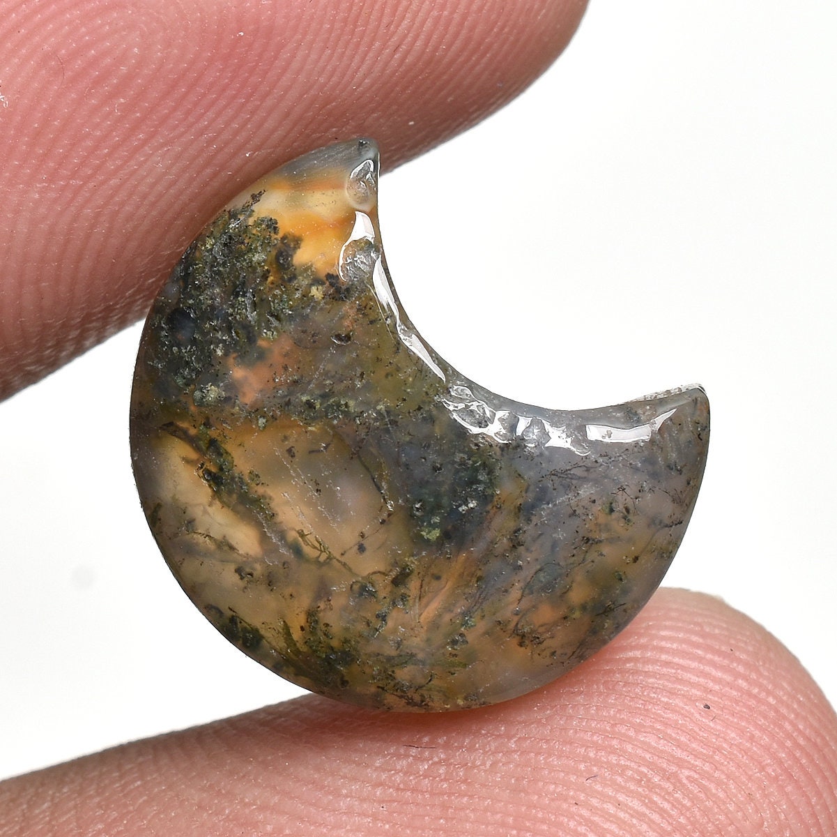 Mix Crescent Moon Cabochon - Gemstone Carved Moon, Wholesale Moss Agate Crystal