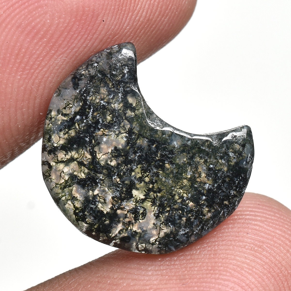 Mix Crescent Moon Cabochon - Gemstone Carved Moon, Wholesale Moss Agate Crystal