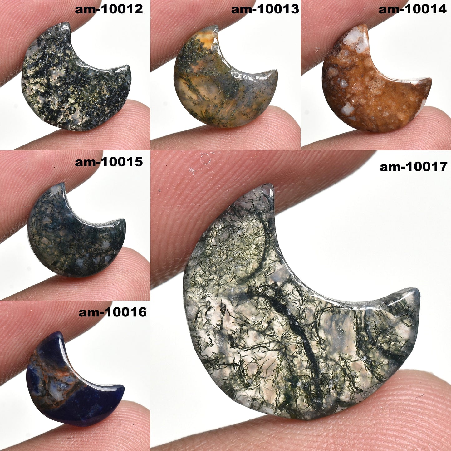 Mix Crescent Moon Cabochon - Gemstone Carved Moon, Wholesale Moss Agate Crystal